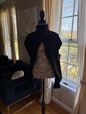 Eloquii Black Ribbed Cropped Bolero with Balloon Sleeves